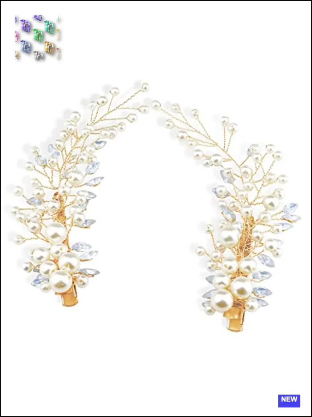 Set of 2 Pearl Rhinestone Alligator Hair Clips - Gold Bendable